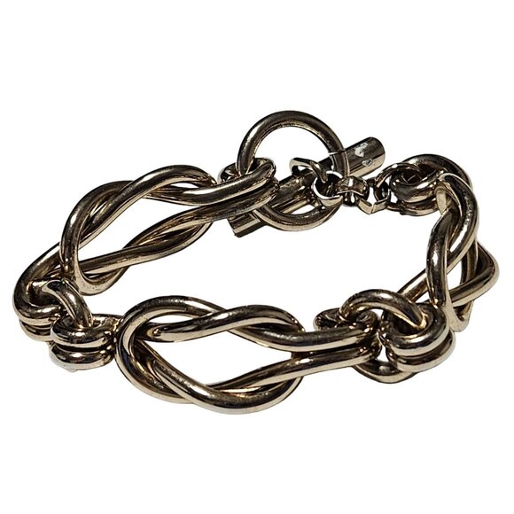 Vintage Elegant Gold Tone Twist Link Bracelet Toggle Clasp Fashion Jewelry Women - Picture 1 of 6